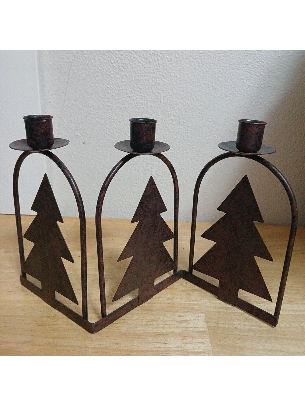 Brown And Black Metal Holiday Tree Candlestick Holder Rustick Festive Christmas